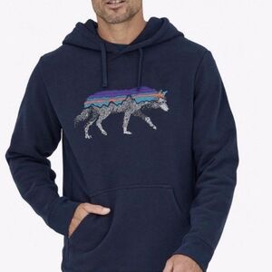 Patagonia Lone Wolf Graphic Hoodie Sweatshirt Navy Blue Size XL